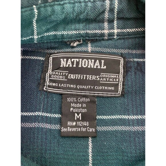 National Outfitters Men’s Flannel Button-Down Shirt Green Navy Plaid Size M - Picture 3 of 7